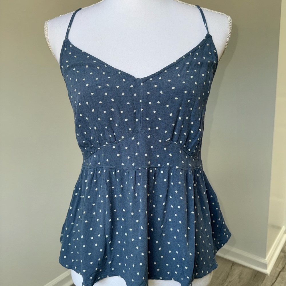 Y2K Abercrombie & Fitch‎ Blue Polka Dot Babydoll Cami Tank Top Size L Adjustable